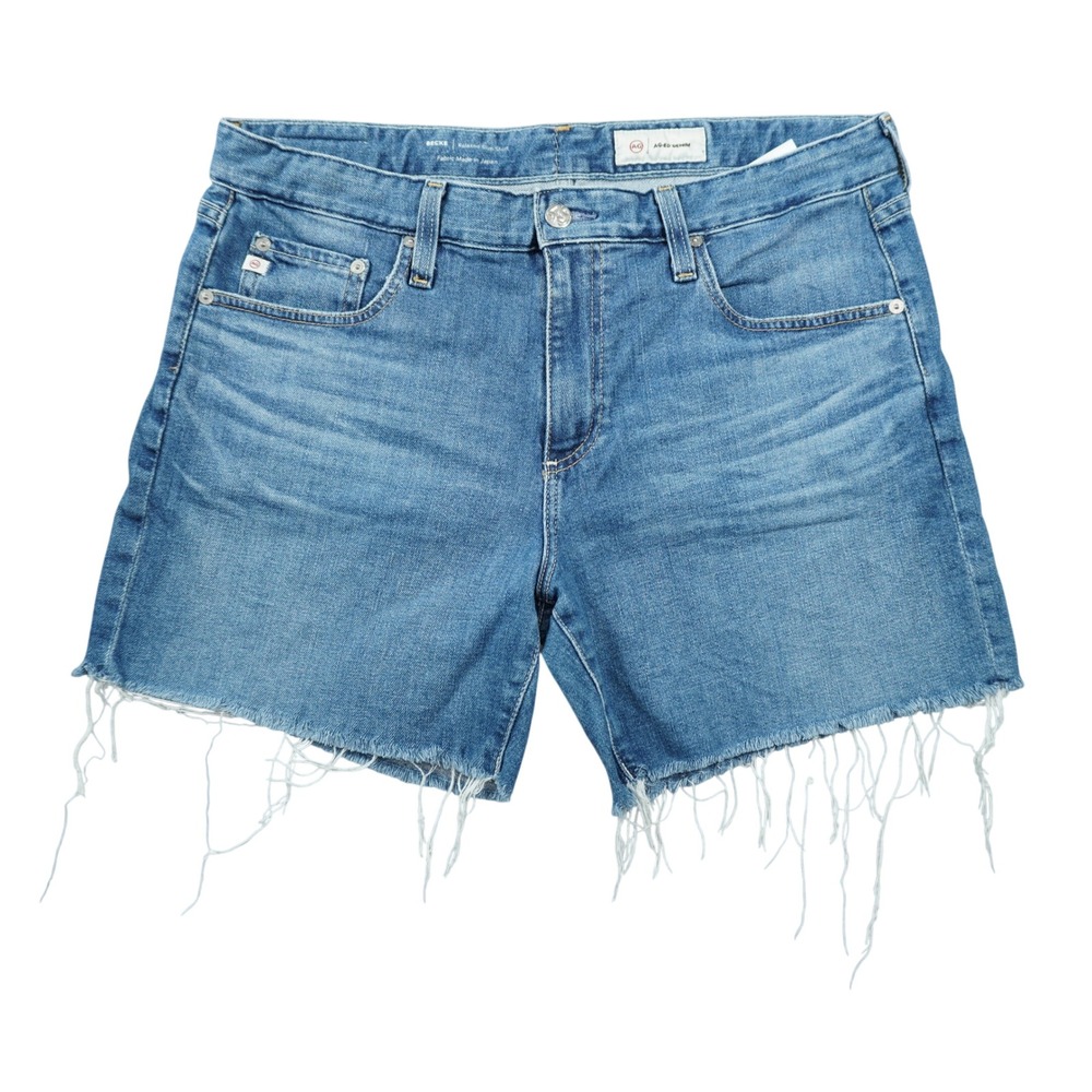 AG‎ Adriano Goldschmied Becke Relaxed Slim Shorts Women's 31 Blue Denim Raw Hem